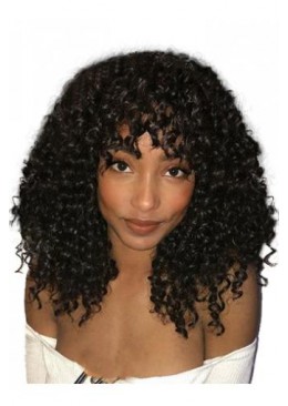 Brazilian hair deep curly full lace wig with curly bang 20inch 150% density 