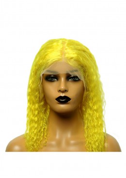 Yellow Curly Lace Short Bob Curly Wig 13x4 Transparent Lace Front Human Hair Wig 10inch