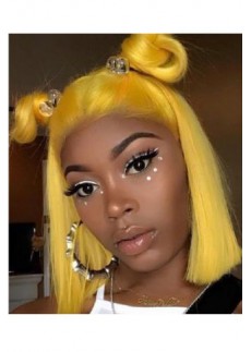 Yellow Lace Front Human Hair Wig Transparent Lace Short Bob Wig 613