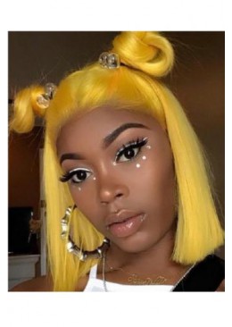 Yellow Lace Front Human Hair Wig Transparent Lace Short Bob Wig 613