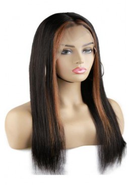 Brown Highlight Lace Front Human Hair Wigs Straight 18inch