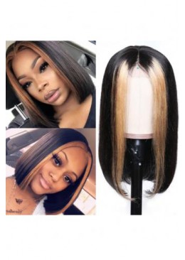 Lace Front Wigs For Women Ombre Color With Highlight Human Hair Wig 13x6 12inch Bob Wig