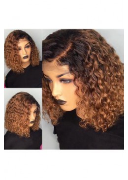 T1B/30 Ombre Color Short Curly Lace Front Human Hair Wigs 12inch 150% density