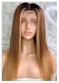Full Lace Wig 150% Straight 1B/30/27 Mix Color Brazilian Remy hair Ombre Wigs 16inch
