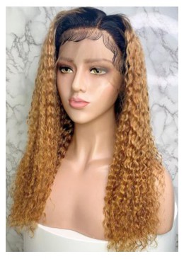 Ombre Color Blonde Jeri Curl Lace Front Human Hair Wig With Baby Hair T1B/27 150% Density 20inch