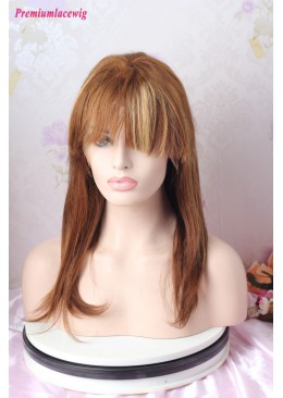 16inch Color 4 Highlight 27 Straight Full Lace Human Hair Wig With Bang