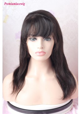 Clearance sale 14inch Natural Color Yaki Straight Glueless Full Lace Wig With Bang