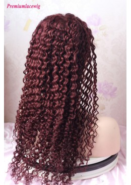 Silk Top 24inch 99J Burgunday Color Deep Curly Glueless Full Lace Human Hair Wig