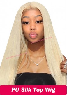 PU Silk Base Brazilian Blonde Lace Front Wig Color 613 Straight 18inch