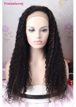 Glueless Full Lace 24inch Curly 1B With Highlight 30 Human Hair Wig 200 Density