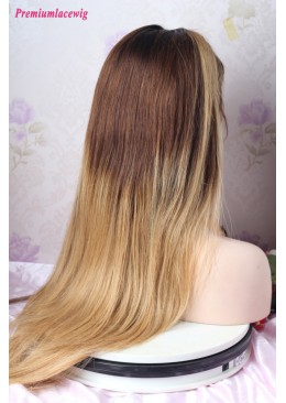 Glueless Full Lace 24inch Ombre 1B/30/27 Straight Human Hair Wig 200 Density