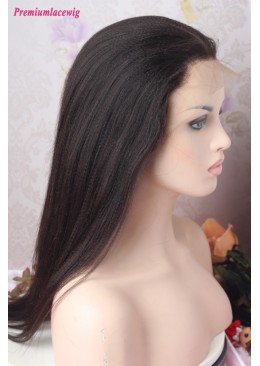 Lace Front Wig 20inch Yaki Straight Virgin Human Hair Wig 140 Density