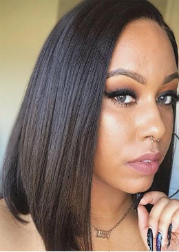 Light Yaki Straight Malaysian Virgin Human Full Lace Wig WIith Baby Hair Color 1