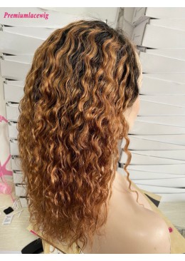 13x6 Water Wave Lace Front Wig Ombre 1B/33 16inch Brazilian Human Hair Wig 