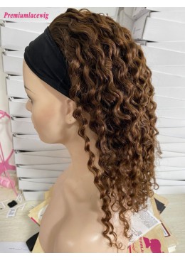 HeadBand Human Hair Wigs Brazilian Deep Curly 16inch Machine Made Wigs Color 4