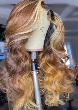 Honey Blonde Highlights 1B/4/27 Body Wave Wigs for Black Women Malaysian Virgin Pre Plucked