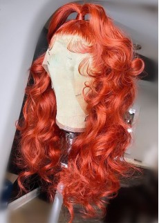 Orange Red Colored Lace Human Hair Lace Frontal Wig Body Wave Lace Front Wig Malaysian Human Hair Wigs for Black Women