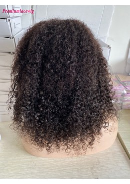 12inch 180% Density Afro Curly Human Hair 4x4 Closure Wig