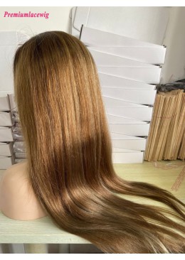 24inch Yaki Straight 180% Density Ombre Full Lace Wig Root color 2 with color 4 highlite 27 blonde human hair wig  