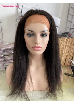 PU Wig Full Hand Tied Kinky Straight Virgin Human Hair Wig Natural Hair Color 18inch 
