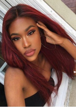 16inch Brazilian Straight Human Hair 1B  99J/Burgundy Red Colored Human Hair Wigs