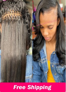 Italian Yaki Straight I Tip Hair Extensions For Black Women Microlinks Human Hair Extensions Bundles Bulk 