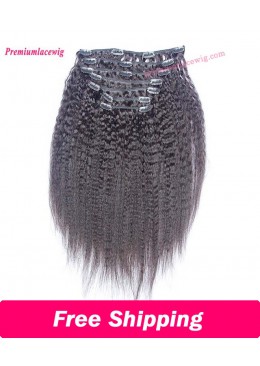 14 inch Kinky Straight Malaysian Hair Clip In Human Hair Bundles