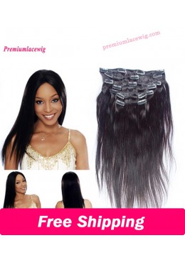 14 inch Straight Natural Color Peruvian Hair Clip Hair Human Hair Bundles