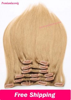 16inch #27 7pcs Straight Peruvian Clip in Human Hair Extensions