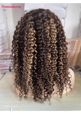 20inch Kinky Curly Color 4 Highlight 27 T part 13x6 Lace Front Human Hair Wig 