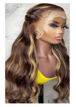 Piano Highlight Color 4/27 360 Lace Wig Honey Blonde Brazilian Body Wave
