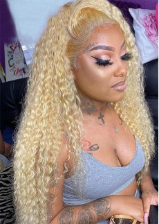 613 Blonde Human Hair Wig Pre Plucked Kinky Curly Full Lace Wig Glueless