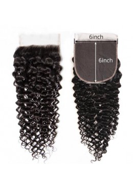 Kinky Curly Lace Closure Peruvian Virgin Hair 6X6 Lace Closure 14inch