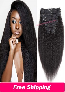 Kinky Straight Hair Clip in Human Hair Extensions 120g Maxine Hair Yaki Straight Human Hair Clip in Hair Extensions Full