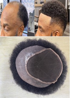 Mens Toupee Afro Curly Short Hair Mens Wig 8x10inch Mens Hair Systems Hairpiece