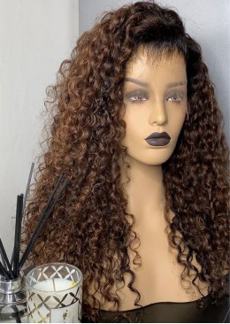 Ombre Color T1B/4 Brown Hair 360 Lace Front Wig Deep Curly Human Hair Wig
