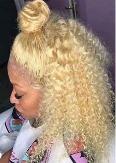 613 Blonde Kinky Curly Full Lace Wig Brazilian Human Hair Wigs For Women Full Preplcuked