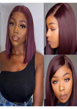 99J Colored 360 Full Lace Wigs Red Burgundy Blunt Cut 10inch
