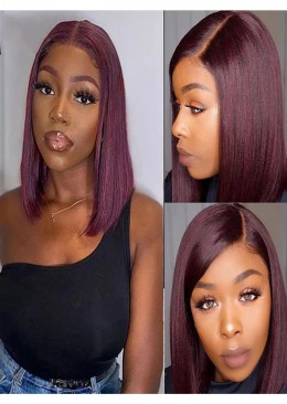 99J Colored Straight Bob 360 Lace Human Hair Wigs Red Burgundy Blunt Cut Glueless Wigs For Black Women