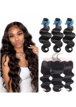 Body Wave Bundles with 13x4 Lace FrontalPeruvian Human Hair 3 Bundles with Frontal