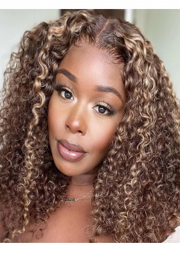 Highlight Color 4/27 Afro Curly 360 Lace Wig 18inch 250 Density