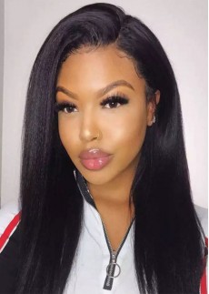 Pre Plucked 360 Lace Human Hair Wig Yaki Straight Bleach Knots Brazilian Remy Hair