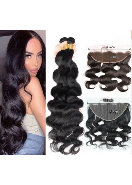 13x6 Lace Frontal With Hair Bundles Mongolian Virgin Hair Body Wave 3pc Hair Bundles With Frontal