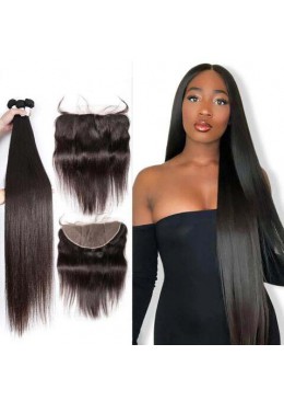 13X6 Straight Lace Frontal With Hair Bundles 3pc Malaysian Human Hair Bundles with Frontal