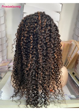 22inch Deep Curly 200 Density 1B with Highlight 30 360 Lace Front Wig