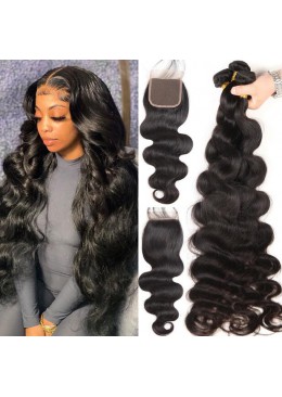 Body Wave Hair Bundles With Lace Closure 5x5 Malaysian Virgin Hair 3pc Bundles With Closure