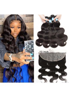 Body Wave Human Hair Bundles with Lace Frontal 13X6 Brazilian Virgin Hair Frontal With Bundles 4pc