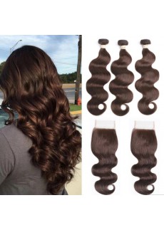Brown Body Wave Bundles With Closure 4x4 Indian Virgin Hair Bundles With Lace Closure