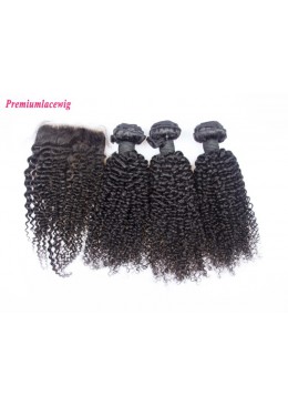 Kinky Curly Hair Bundles With Lace Closure 4x4 Brazilian Virgin Hair Bundles with Closure