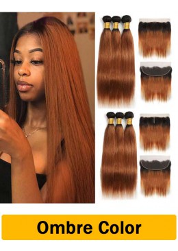 Ombre 1B/30 Hair Bundles With 13x4 Lace Frontal Mongolian Virgin Hair Straight Bundles with Frontal